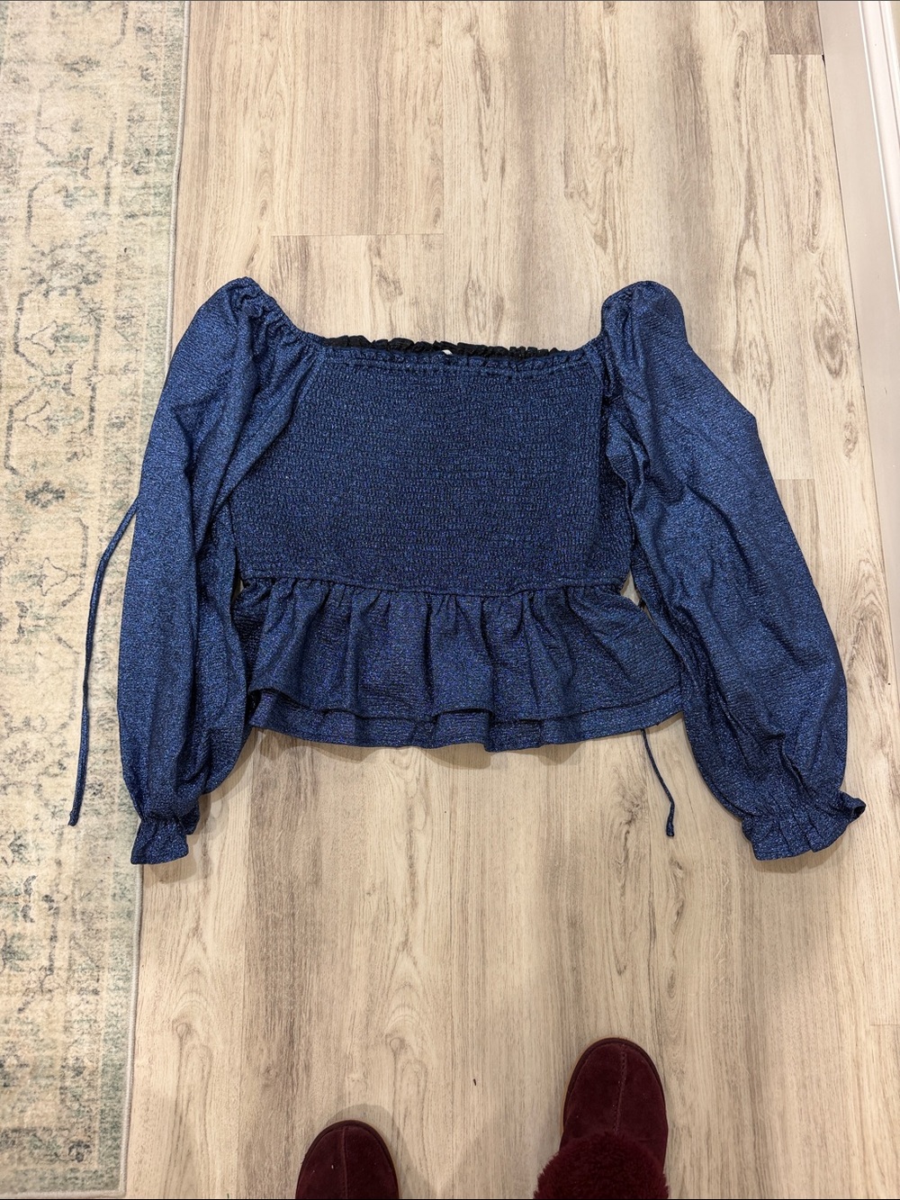 Blue Smocked Peplum Long-Sleeve Top size 3x